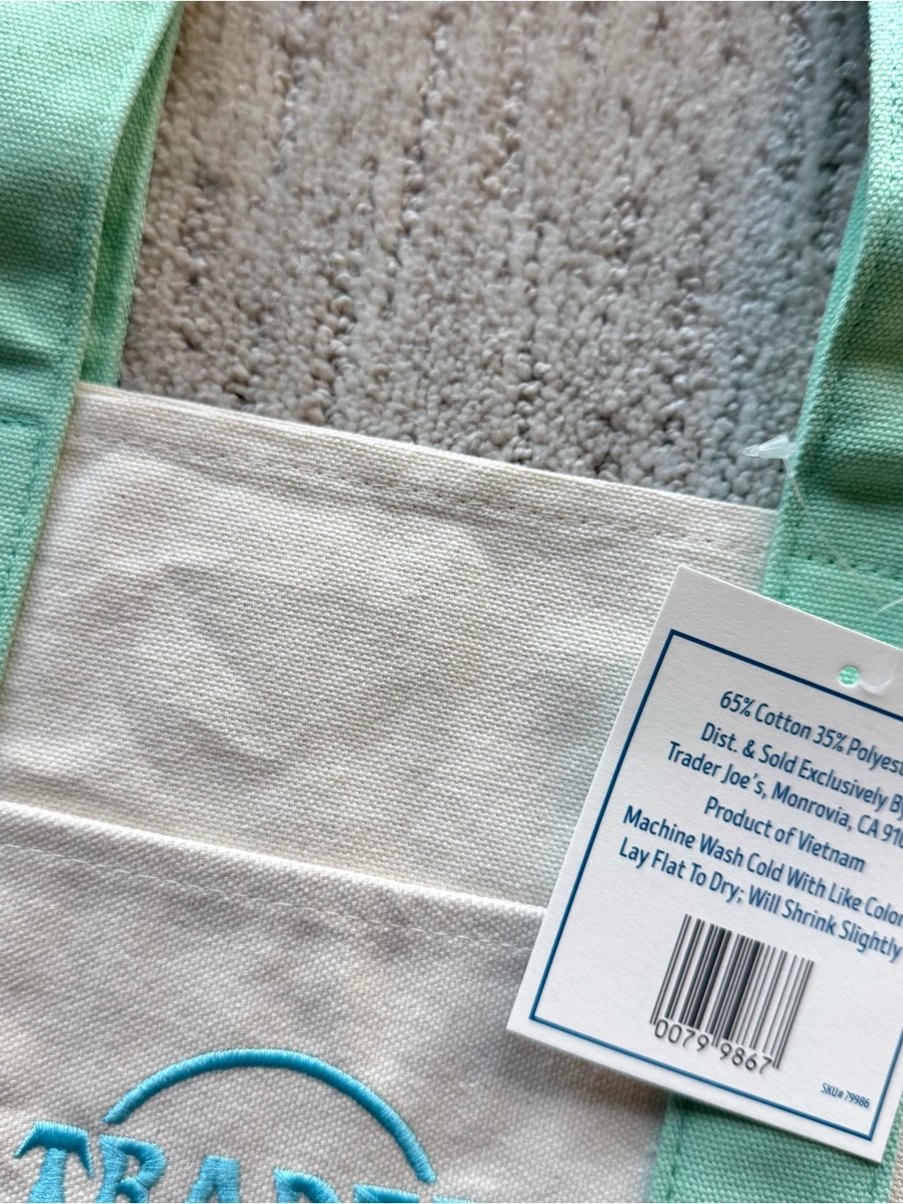 Trader Joes Mini Pastel Canvas Tote Bag - Picture 2 of 2